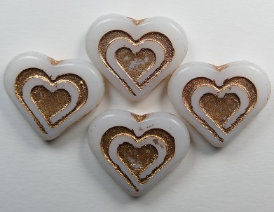 0140286 Heart in heart beads 14x16 mm White Alabaster Metallic Copper Coated color 02010-04318