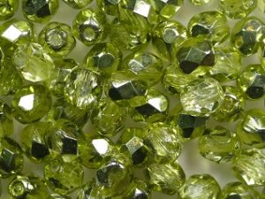 FP1-04-97356CR Coated Crystal Half Metallic Light Green Czech Glass Facet Firepolish 4mm 50 stuks - Afbeelding 1