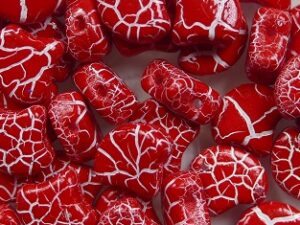 GIN-IO24610 Ionic Red-White Matubo 2 Hole Ginko Bead 10 gram - Afbeelding 1