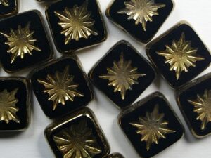 0010529 Jet Gold Bronze Washed Squared Kiwi Table Cut Bead. 6 Pc.