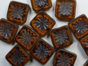 0030363 Matte Dark Topaz Travertin Squared Kiwi Table Cut Bead. 6 Pc.