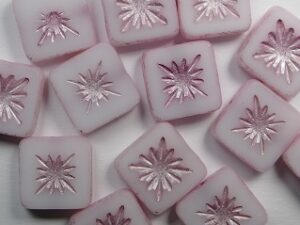 0070471 Opaque White Light Metallic Pink Washed Squared Kiwi Table Cut Bead. 6 Pc.