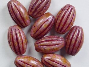 0070472 White Alabaster Chili Garnet Washed Melon Oval 14x8 mm 7 Pc.