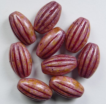 0070472 Melon Oval 14x8mm White Alabaster Chili Garnet washed color 02010-65327-54314