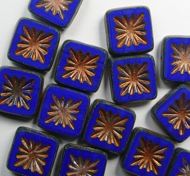 0090473 Opaque Royal Blue Travertin Copper Washed Squared Kiwi Table Cut 10x10 mm. color 33050-86800-54319