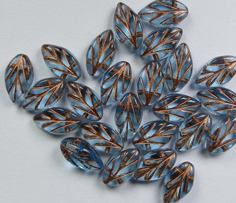 0090475 Beukenblaadje 11,5x 6,5 mm Aquamarine copper inlay color 60010-54319