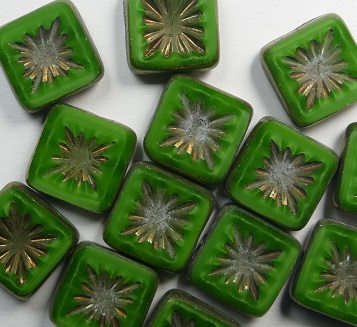 0100589 Green Opal Bronze Washed Squared Kiwi Table Cut 10×10 mm. color 54020-14415