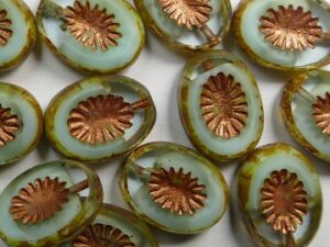 0100591 Azur Turquoise Light Aquamarine Melee Travertin Copper Washed Kiwi Table Cut Bead. 5 Pc. - Afbeelding 1