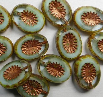 0100591 Azur Turquoise Light Aquamarine Melee Travertin Copper Washed Kiwi Table Cut 14×10 mm. color 54200-60000-86800-54319