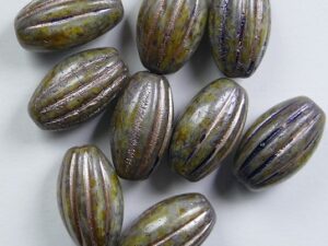 0100595 White Alabaster Eucalyptus Antique Copper Washed Melon Oval 14x8 mm 7 Pc. - Afbeelding 1