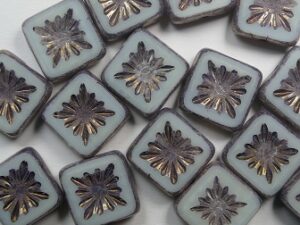 0140287 Pale Yellow Creme Bronze Washed Squared Kiwi Table Cut Bead. 6 Pc. - Afbeelding 1