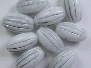0140288 White Alabaster Silver Washed Melon Oval 14x8 mm 7 Pc. - Afbeelding 1