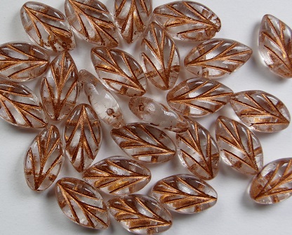 0150201 Beukenblaadje 11,5x 6,5 mm Crystal copper inlay color 00030-54319