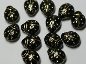 0010533 Opaque Jet Gold Washed Lieveheersbeestjes kralen 10 Pc. - Afbeelding 1