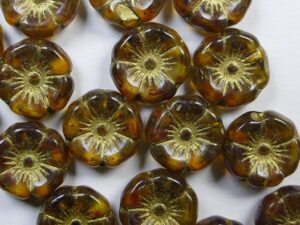 0030365 Topaz Gold Washed Flower Beads 6 Pc.