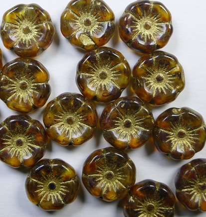 0030365 Hawaiian Flowers 12 mm Dark Topaz Gold Washed color 10090-54202