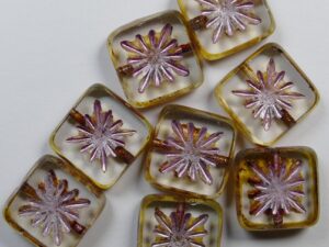 0030366 Crystal Travertin Fuchsia Washed Squared Kiwi Table Cut Bead. 6 Pc.
