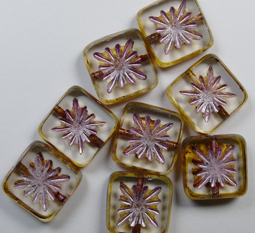 0030366 Crystal Travertin Fuchsia Washed Squared Kiwi Table Cut Bead 10x10 mm color 00030-86800-54321