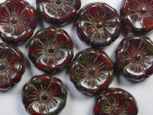 0050335 Opal Red Travertin Flower Beads 6 Pc.