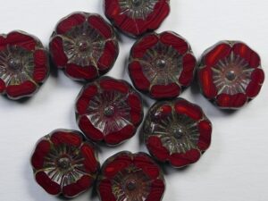 0050336 Opal Dark Red Travertin Table Cut Flower Beads 6 Pc.