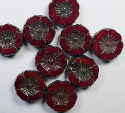 0050336 Table Cut Hawaiian Flowers 12 mm Opal Dark Red Travertin color 91260-86800