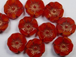 0050337 Opal Orange Red Bronze Washed Table Cut Flower Beads 6 Pc. - Afbeelding 1