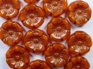 0060140 Orange Opal Washed Flower Beads 6 Pc.