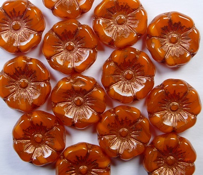 0060140 Hawaiian Flowers 12 mm Orange Opal Washed color 81260-washed