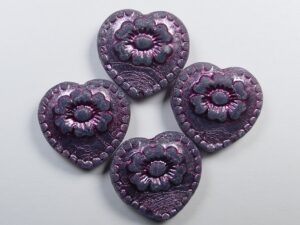 0070477 Hearts with Flower Matte Violet Opal Fuchsia Washed 4 Pc - Afbeelding 1