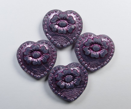 0070477 Hearts with flower 17x17 mm Matte Violet Opal Fuchsia Washed color 21010-84100-54321