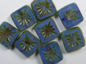 0090480 Opal Sapphire Travertin Squared Kiwi Table Cut Bead. 6 Pc.