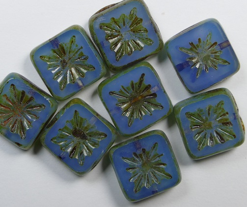 0090480 Opal Sapphire Travertin Squared Kiwi Table Cut Bead 10x10 mm color 31000-86800