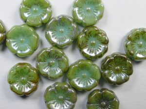 0100598 Opaque Azur Turquoise Celsian Luster Flower Beads 6 Pc. - Afbeelding 1