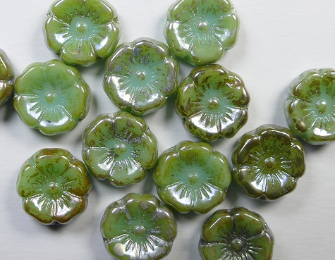 0100598 Hawaiian Flowers 12 mm Opaque Azur Turquoise Celsian Luster