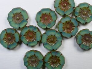 0100599 Opal Aqua Green Travertin Table Cut Flower Beads 6 Pc.
