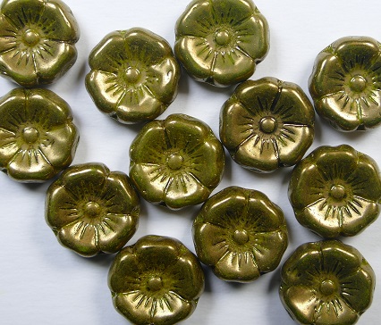 0100601 Hawaiian Flowers 12 mm Opaque Green Bronze Washed color 53400-14415