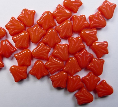 0060144 Lily Flower Beads 9x9 mm Opaque Bright Orange color 97022