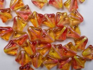 0060146 Crystal Orange-Yellow Luster Lily Flower Beads 15 Pc.