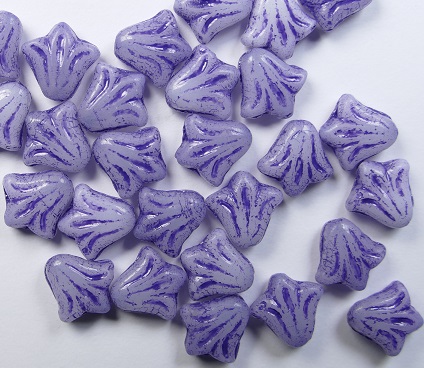 0090481 Lily Flower Beads 9x9 mm White Alabaster Blue Purple Washed color 02010-54325