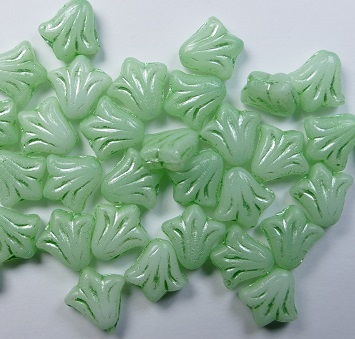 0100604 Lily Flower Beads 9x9 mm White Alabaster Light Green Luster color 02010-54322