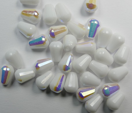 0140291 Chalk White AB facetted drop 8×6 mm color 03000-28701