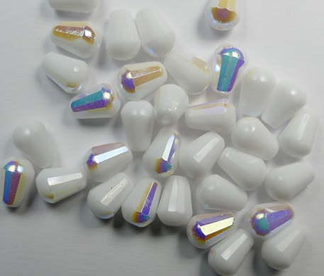 0140291 Chalk White AB facetted drop 8x6 mm color 03000-28701