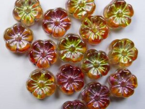 0060147 Crystal Dual Coated Orange Yellow Silver Washed Mallow Flower Beads 8 Pc.