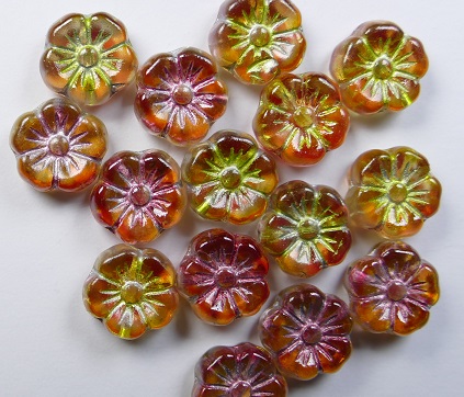 0060147 Mallow Round Flower Beads 10x10 mm Crystal Dual Coated Orange Yellow Silver Washed color 00030-54301-48001