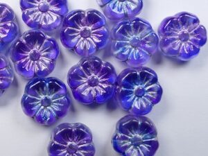 0090482 Crystal Dual Coated Blue Purple Silver Washed Mallow Flower Beads 8 Pc. - Afbeelding 1