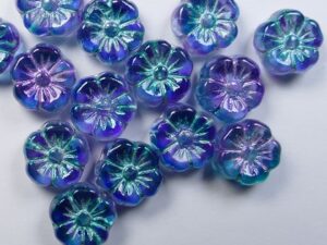 0090483 Crystal Dual Coated Blue Purple Green Silver Washed Mallow Flower Beads 8 Pc. - Afbeelding 1