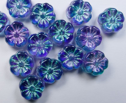 0090483 Mallow Round Flower Beads 10x10 mm Crystal Dual Coated Blue Purple Green Silver Washed color 00030-54301-48023