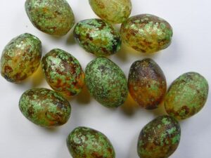 0100605 Crystal Travertin Etched Metallic Green Washed Olive Oval Beads 13 x 10 mm. 4 Pc.