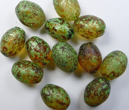 0100605 Olive Ovale Beads 13x10 mm Crystal Travertin Etched Metallic Green Washed color 00030-ETCH-86800-43813