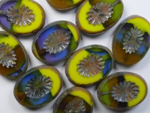 0130158 Opaque Transparent Mixed Yellow Green Brown Blue Travertin Kiwi Table Cut Bead. 5 Pc. - Afbeelding 1